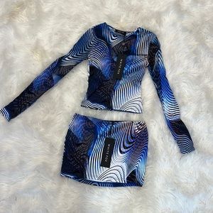 blue white fox skirt set co-ord